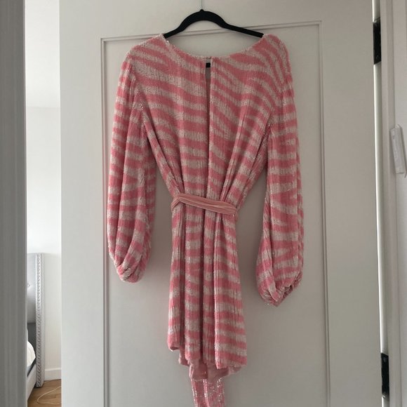 Retrofete Grace Sequins Mini Dress Small Striped Pink & White Self Tie Belt - Picture 13 of 14